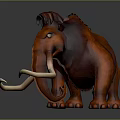 Furry Orange Mammoth 3D Model With Long White Tusks On Gray Background