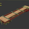 Red Flatbed Trailer with Wooden Deck and Metal Fixtures for Heavy Duty Transportation