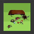 Group Of Cartoon Characters With Forest Creatures Near Cave And Tall Tree In Grass