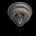 Futuristic Floating Spaceship With Multi Level Structure And Blue Glowing Stripes 3d model