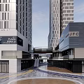 Modern High Rise Office Building With Glass Facade And Sky Bridge Connection
