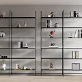 Modern Black Multi Tiered Shelving Unit with Decorative Items and Books 3d model