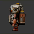 Cartoon Robot Figure With Large Blue Eyes Orange White Body And Red Feet