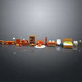 Vibrant Furniture Models Display With Orange Brown Bed Table Cabinet Sofa And Gray Background