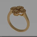 Elegant Gold Clover Design Ring With White And Orange Inlaid Stones