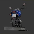 Stylish Blue Motorcycle Side View With Black Seat On Gray Platform