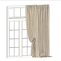 Beige Linen Curtains Hanging By White Window Frame With Draped Design