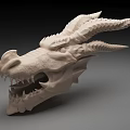 Detailed White Dragon Head Sculpture With Scaled Horns And Open Mouth