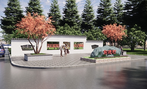 Chinese style rural culture landscape wall 3d model