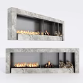 Modern Marble Fireplace Interior Design With Burning Fire Wood Logs And Shelves