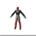 3D Character With Red Hair Blue And White Coat Red Pants Black Gloves Standing Pose