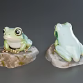 Green Reptile Figurines With Front And Back View On Natural Stone Base Decorative Pieces