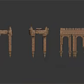 Three Classical Architecture Models With Ornate Carved Pillars And Stone Details