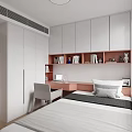 Tatami Bedroom Interior Design With White Wardrobes Desk Chair And Bookshelf With Blinds Window