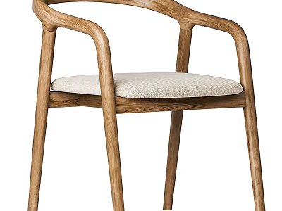 Modern Wooden Armchair With Curved Armrests And Light Fabric Seat Design 3d model