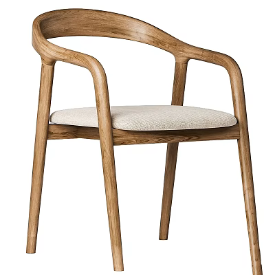 Modern Wooden Armchair With Curved Armrests And Light Fabric Seat Design 3d model