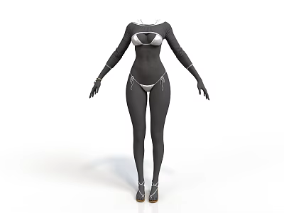 Fashionable Black Silver Tight Bodysuit With Long Sleeves And Waist Details 3d model