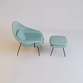 Light Blue Upholstered Lounge Chair with Matching Ottoman and Black Slim Legs Modern Design