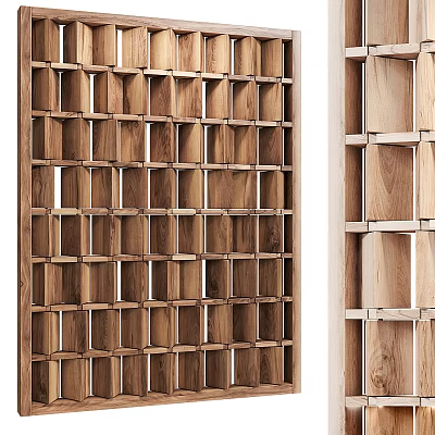 Modern Wooden Bookcase Design With Open Shelves And Grid Structure 3d model