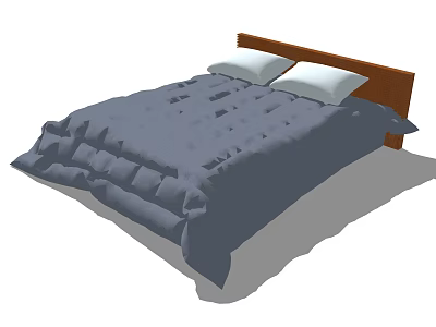 Double Bed Design With Wooden Headboard Blue Comforter And White Pillows 3d model