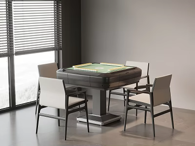 Modern Mahjong Entertainment Table Interior with Four Chairs and Window Blinds 3d model