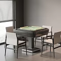 Modern Mahjong Entertainment Table Interior with Four Chairs and Window Blinds 3d model