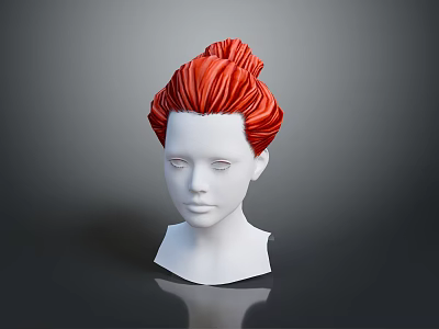 Realistic White Head Mannequin 3D Model With Red Curly Hairstyle Design 3d model