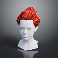 Realistic White Head Mannequin 3D Model With Red Curly Hairstyle Design