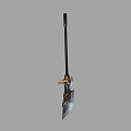 Long Handled Battle Axe With Decorative Black Shaft And Ornate Gold Blade Details