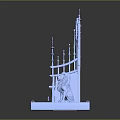 Blue Gothic Throne 3D Model With Spires Lion Statues And Decorative Base 3d model