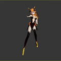 Game and Movie Female Character with Orange Hair Horns White Black Outfit and Yellow Boots