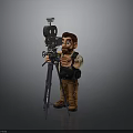 3D Cartoon Photographer Character Using Vintage Movie Camera On Tripod