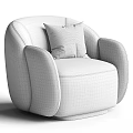 White Single Sofa In Bouclé Fabric With Rounded Armrests And Geometric Pattern Pillow