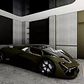 Olive Green Sports Car With Sleek Design In Modern Interior Space And Unique Wheels