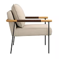 Modern Leisure Accent Chair With Beige Fabric Cushion Wooden Armrests And Metal Frame Design