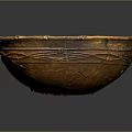 Hand Carved Ceramic Bowl With Orange Brown Texture And Visible Cracks