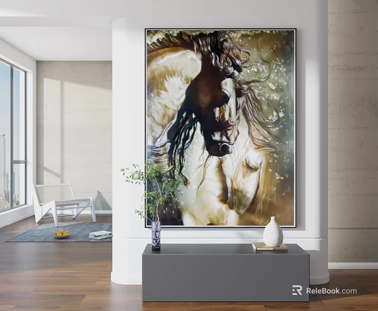 Horse Animal Painting as Artwork in Modern Living Room Decor 3d model 