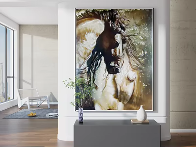Horse Animal Painting as Artwork in Modern Living Room Decor 3d model