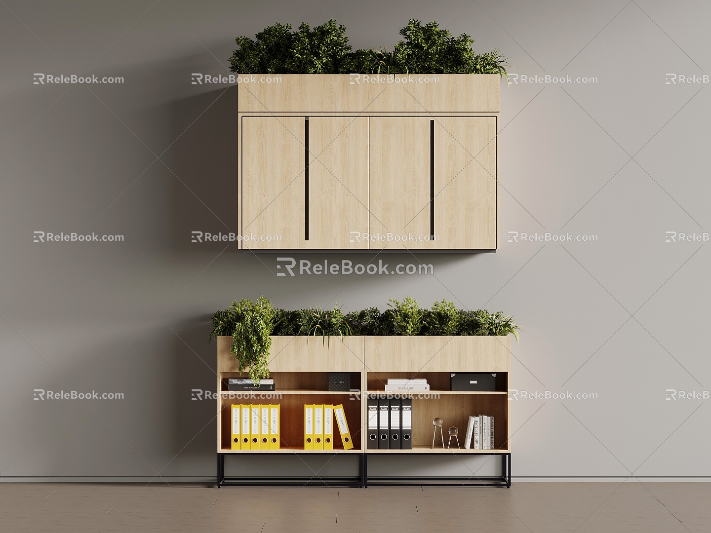 06 file cabinet modern file cabinet green plant partition 3d model