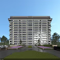Modern Residential Building With Lush Green Lawns And Purple Flower Beds