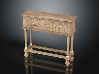 Classic Wooden Console Table With Two Drawers Golden Handles And Gold Accent Decorative Legs 3d model