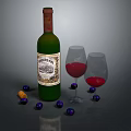 Essential Wine Accessories For Home Use With Bottle Glasses Grapes And Corkscrew