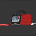 Red Car Battery Charger With Digital Display Black Handle And Cables With Clamps
