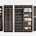 Multiple Black Wine Cabinets With Organized Wine Bottles And Beverages Storage 3d model