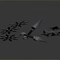 Silver Metal Spiked Weapons Including Throwing Stars And Cross Blades With Sharp Tips 3d model