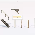 Wooden Staircase Design Components Including Handrails Posts And Structural Parts 3d model