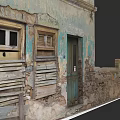 Garden Landscape With Old Building Weathered Walls Wooden Windows And Green Door