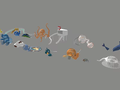 Modern play equipment animal slide elephant snail shark bee 3d model