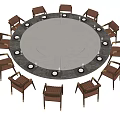 Wooden Dining Chairs Arranged Around Round Stone Table With Circular Design Features 3d model