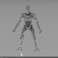Silver Robot Creature With Metallic Mechanical Structure Standing On Dark Background